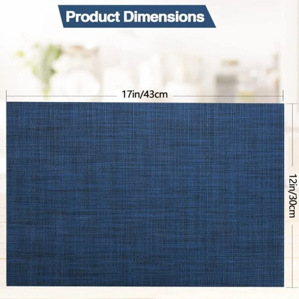NAVY PLACEMATS WASHABLE VINYL HEAT RESISTANT TABLE MATS 17X12 INCH SET OF 8